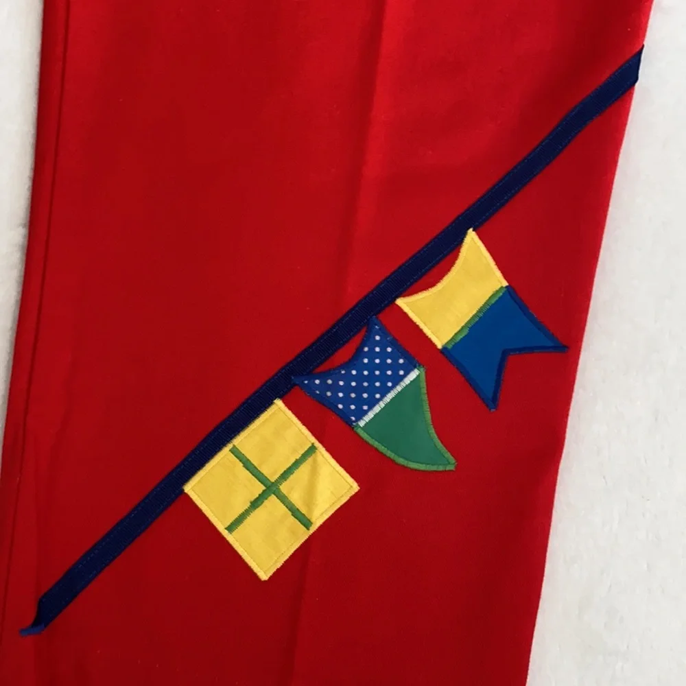 {VTG} The Frog Pond | 80s Embroidered Flags High Waisted Pleated Capri Pants Red - Picture 8 of 16